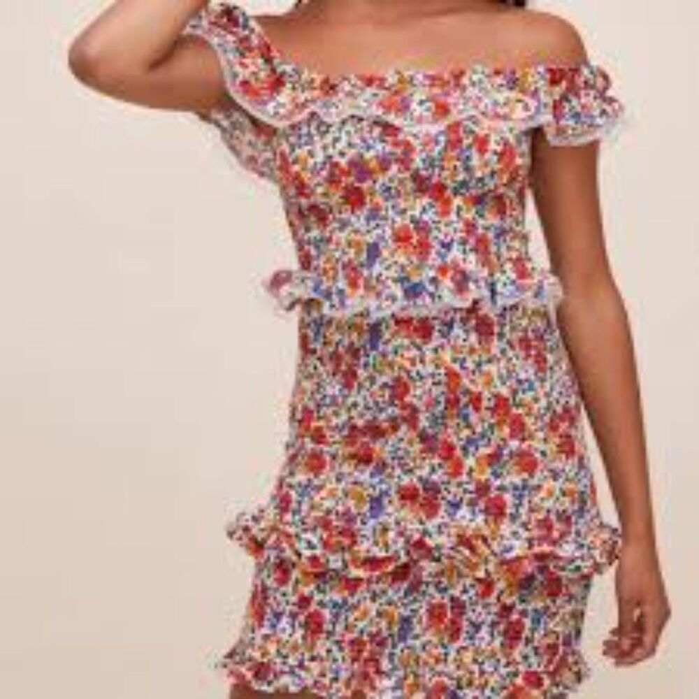 Astr the Label Smocked Floral Ruffle Mini Dress Cottagecore Boho‎ Size Small